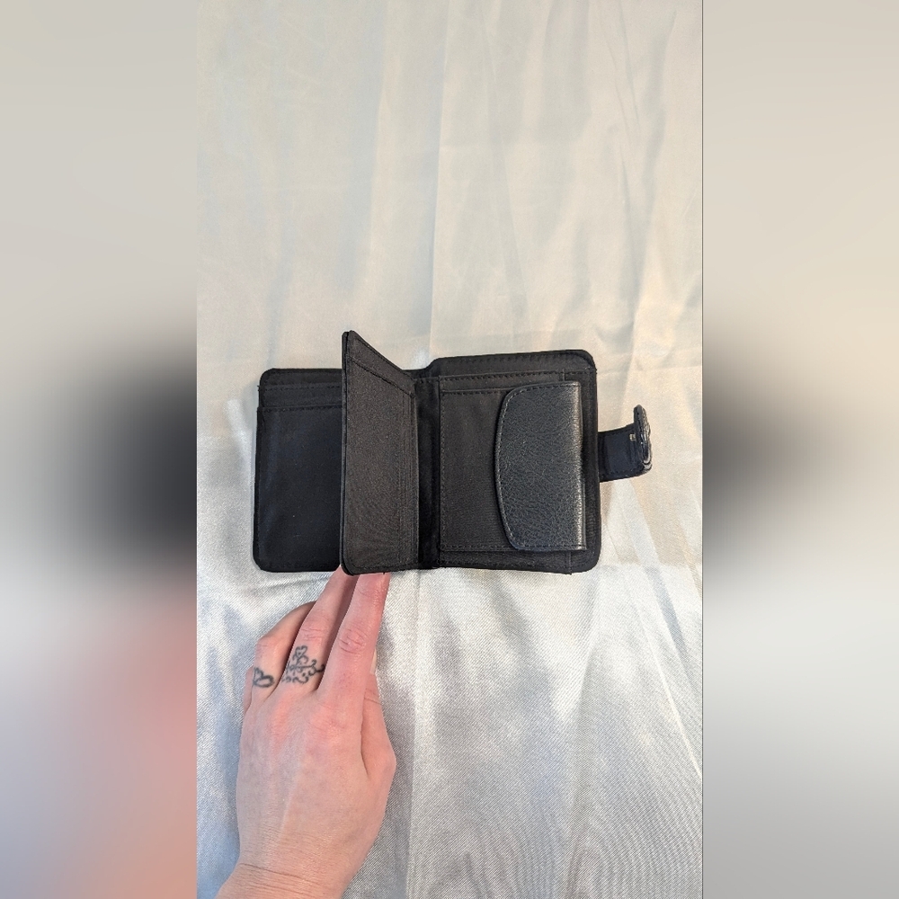 Women's wallet black soft faux-leather bifold extra flap braided detail NWOT - Picture 7 of 8